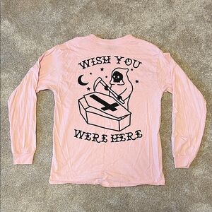 Pink Long Sleeve Graphic Tee Front/Back Grim Reaper Death Print